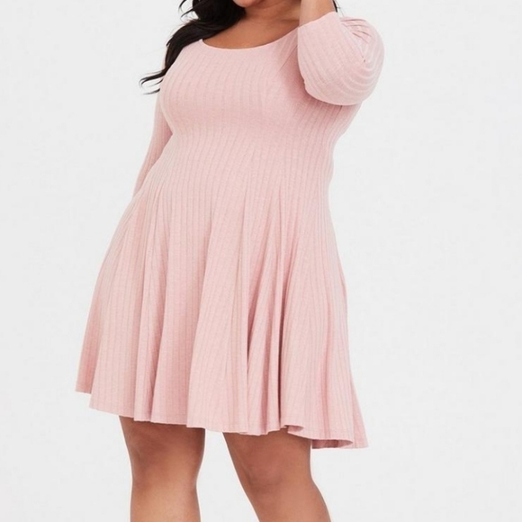Torrid Mini Hacci Skater Dress Pink - Picture 1 of 4